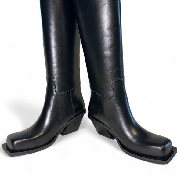Gia Borghini Ginevra Blondine Texan Leather Knee High Black Boot EU 38 NIB - Picture 8 of 16